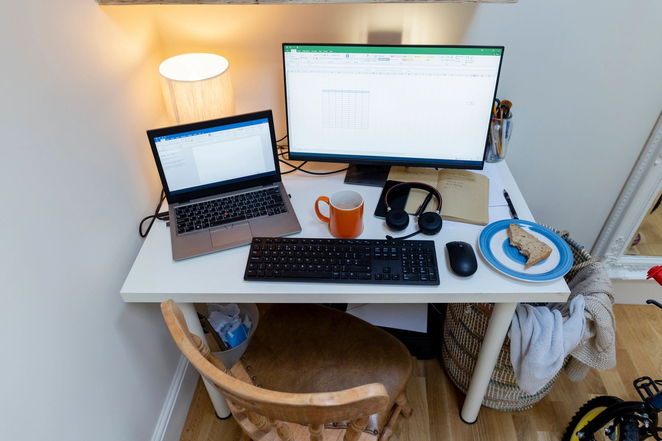 Desk with computer monitors